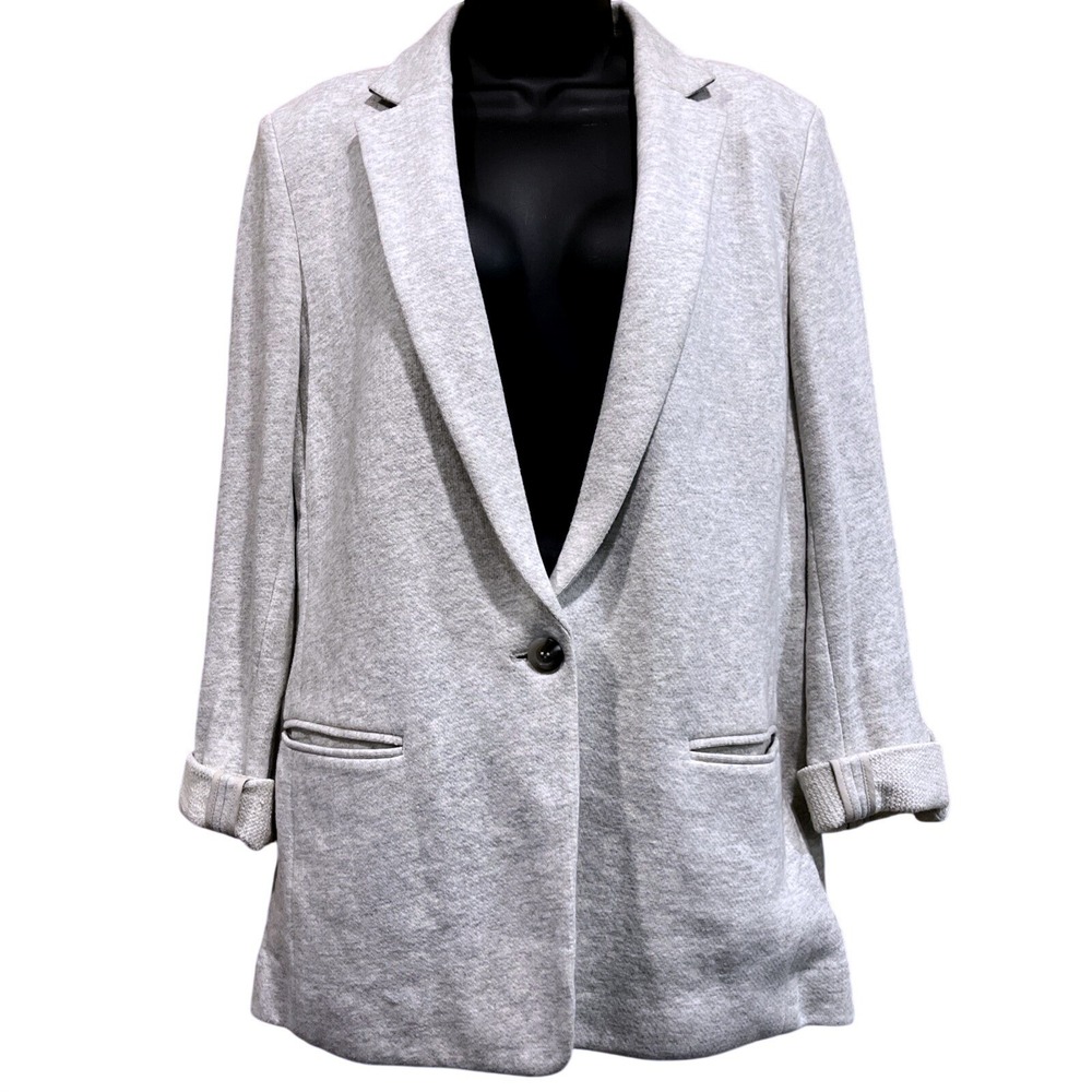 Ann Taylor Blazer Womens 10 Gray Soft Knit Single Button Notched Lapel Travel